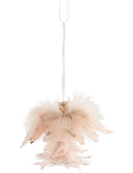 Suspension de Noël Ange en Plume Rose Avec paillettes J-Line - 1