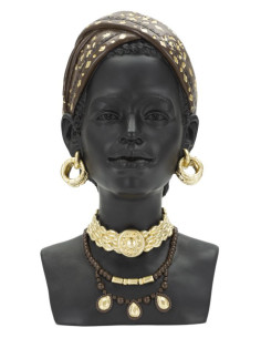 Statuette déco Buste Femme Maasaï Hauteur 30 cm en Résine Noir Doré Yaran 