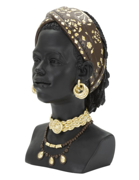 Statuette déco Buste Femme Maasaï Hauteur 30 cm en Résine Noir Doré Yaran 