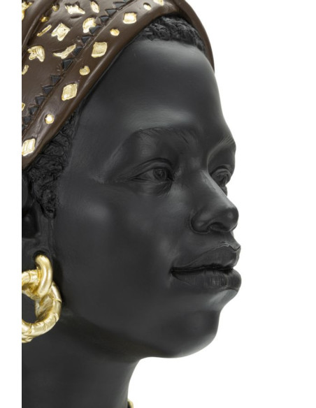 Statuette déco Buste Femme Maasaï Hauteur 30 cm en Résine Noir Doré Yaran 