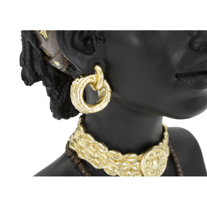 Statuette déco Buste Femme Maasaï Hauteur 30 cm en Résine Noir Doré Yaran 