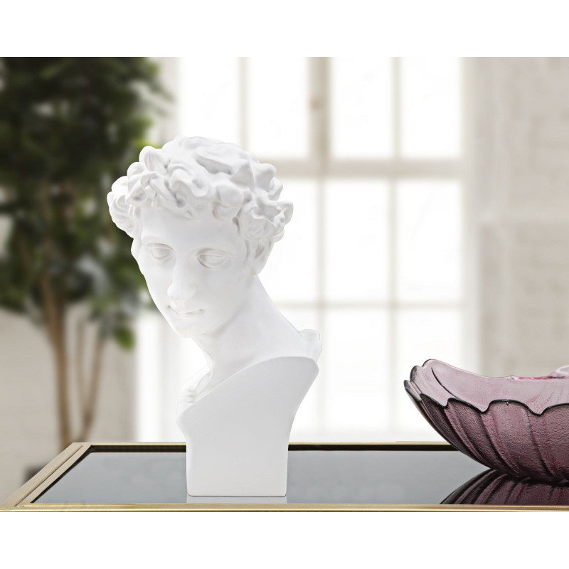 Statuette déco Buste Homme antique Hauteur 30 cm en Résine Blanc Rylae 