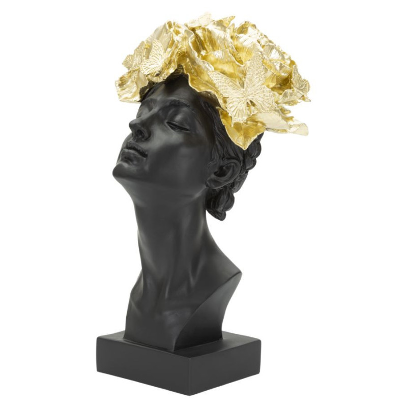 Statuette déco Buste Femme avec fleurs Hauteur 36 cm en Résine Noir Doré Velis 