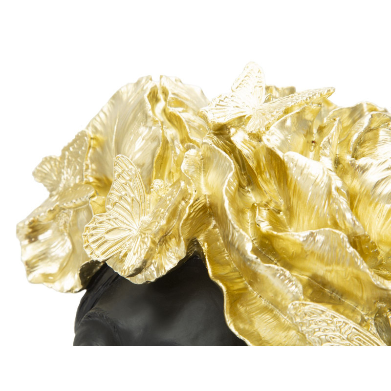 Statuette déco Buste Femme avec fleurs Hauteur 36 cm en Résine Noir Doré Velis 