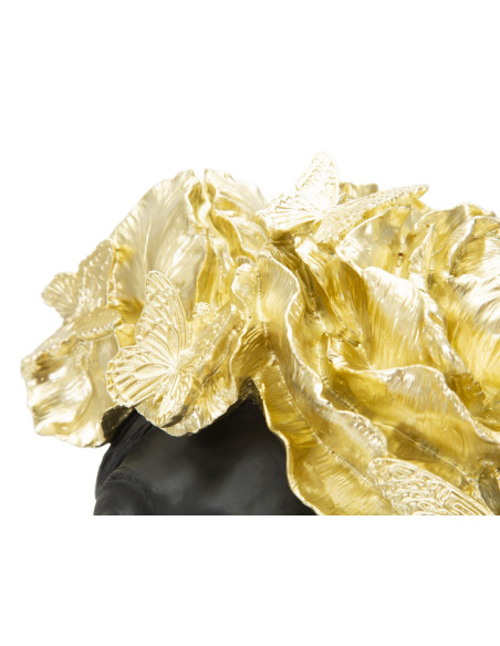 Statuette déco Buste Femme avec fleurs Hauteur 36 cm en Résine Noir Doré Velis 