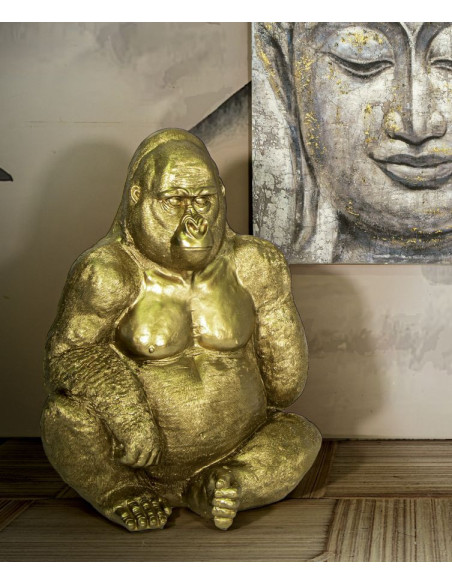 Grande Statue déco Gorille Hauteur 82 cm en Résine Doré Arion - 10