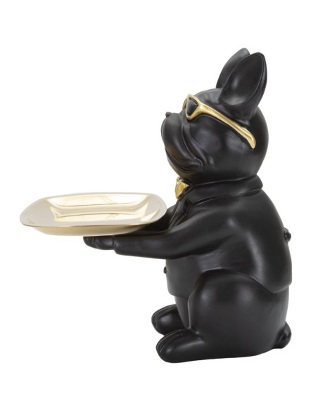 Vide poche original Chien Bulldog avec plateau Hauteur 23 cm en Résine Noir Doré Yolin 