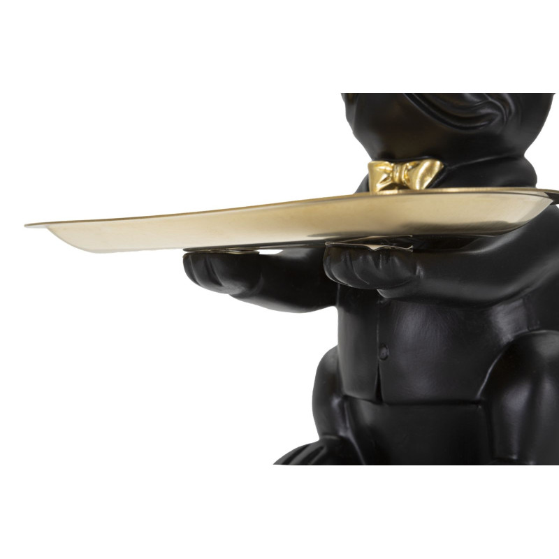 Vide poche original Chien Bulldog avec plateau Hauteur 23 cm en Résine Noir Doré Yolin 