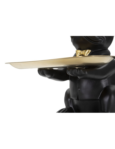 Vide poche original Chien Bulldog avec plateau Hauteur 23 cm en Résine Noir Doré Yolin 