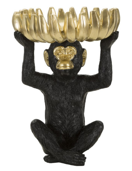 Vide poche original Singe avec plateau Hauteur 31 cm en Résine Noir Doré Arvel 