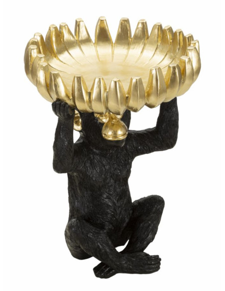 Vide poche original Singe avec plateau Hauteur 31 cm en Résine Noir Doré Arvel 