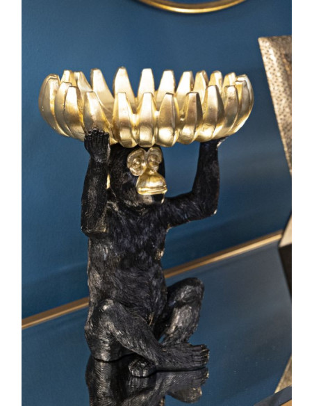 Vide poche original Singe avec plateau Hauteur 31 cm en Résine Noir Doré Arvel 