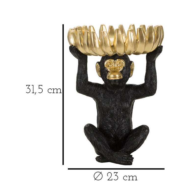 Vide poche original Singe avec plateau Hauteur 31 cm en Résine Noir Doré Arvel 