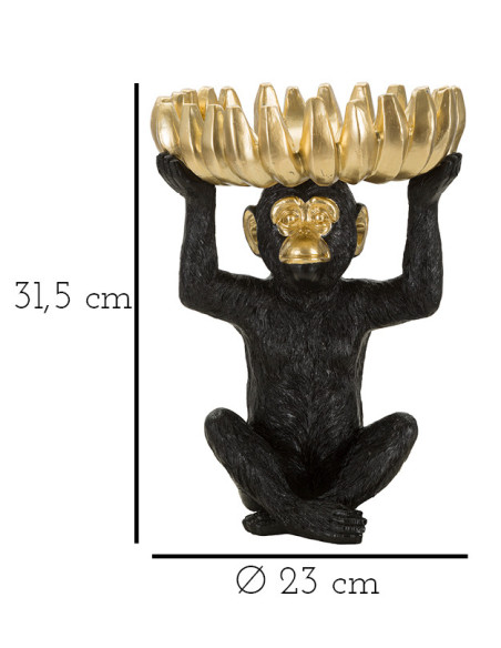 Vide poche original Singe avec plateau Hauteur 31 cm en Résine Noir Doré Arvel 