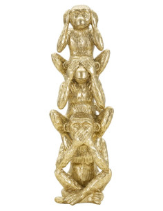 Statuette déco Singes Sagesse Entendre Voir Se Taire Hauteur 30 cm en Résine Doré Reyla 