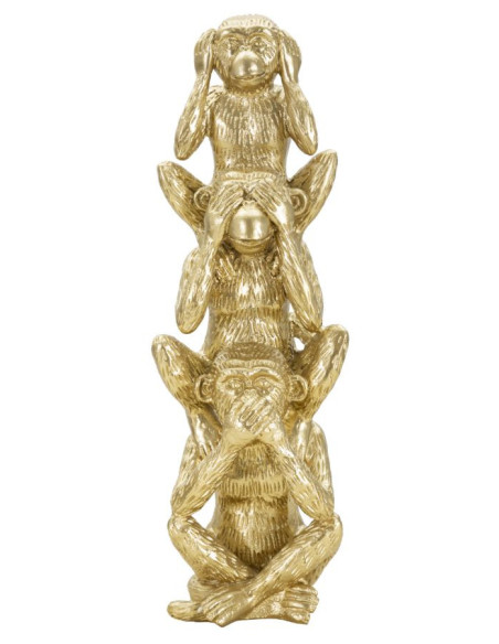 Statuette déco Singes Sagesse Entendre Voir Se Taire Hauteur 30 cm en Résine Doré Reyla 