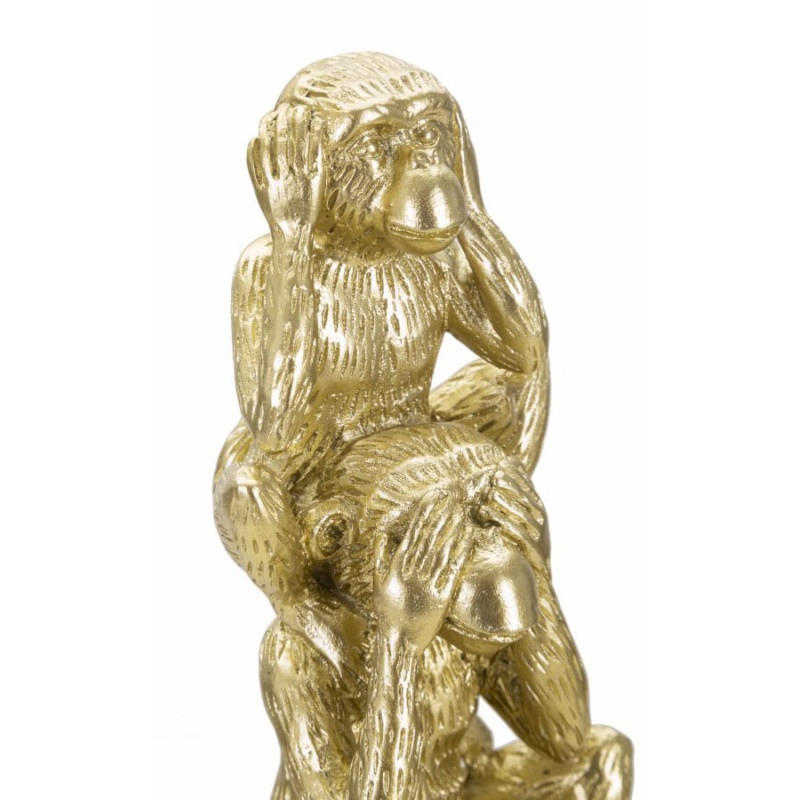 Statuette déco Singes Sagesse Entendre Voir Se Taire Hauteur 30 cm en Résine Doré Reyla 