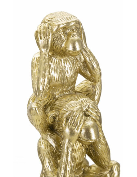 Statuette déco Singes Sagesse Entendre Voir Se Taire Hauteur 30 cm en Résine Doré Reyla 