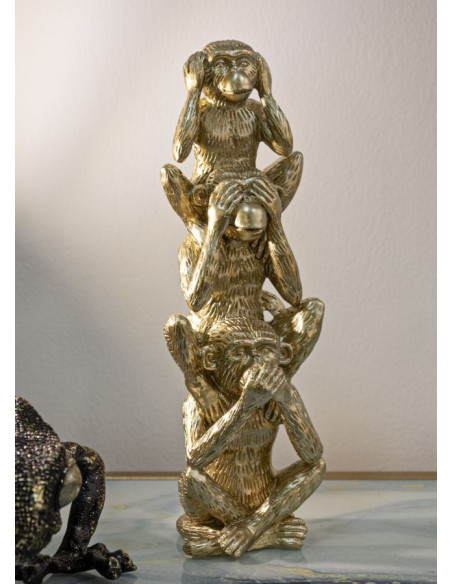 Statuette déco Singes Sagesse Entendre Voir Se Taire Hauteur 30 cm en Résine Doré Reyla 