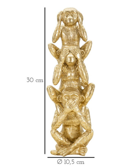 Statuette déco Singes Sagesse Entendre Voir Se Taire Hauteur 30 cm en Résine Doré Reyla 