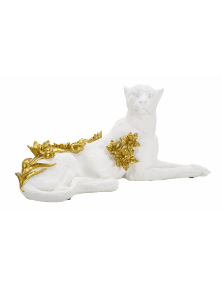 Grande statuette déco Léopard 53 cm en Résine Blanc Doré Halor 