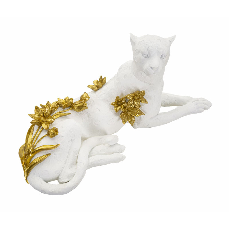 Grande statuette déco Léopard 53 cm en Résine Blanc Doré Halor 