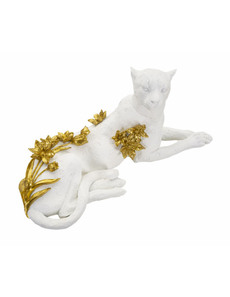 Grande statuette déco Léopard 53 cm en Résine Blanc Doré Halor 