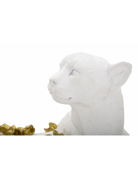Grande statuette déco Léopard 53 cm en Résine Blanc Doré Halor 