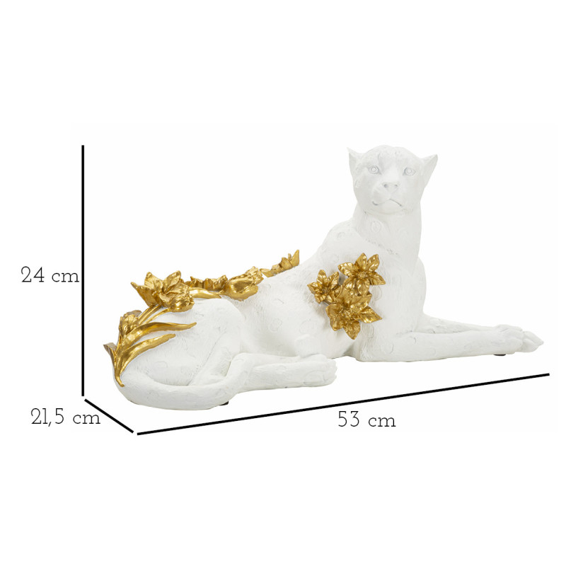 Grande statuette déco Léopard 53 cm en Résine Blanc Doré Halor 