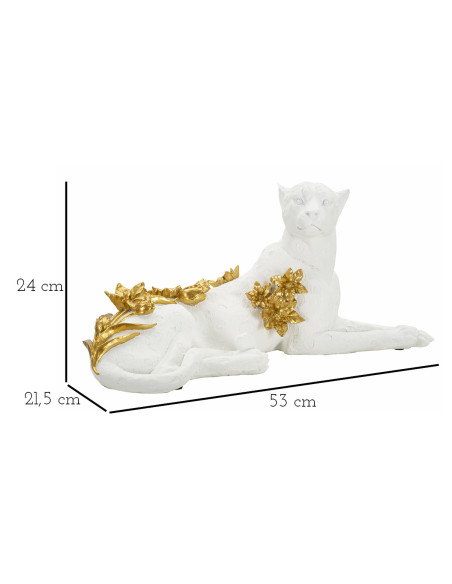 Grande statuette déco Léopard 53 cm en Résine Blanc Doré Halor 