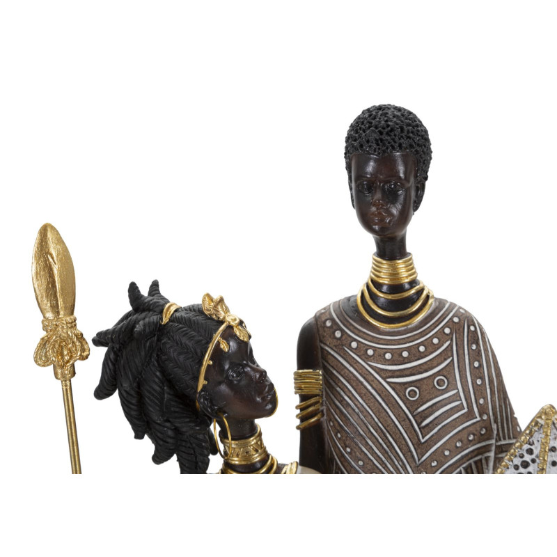 Statuette déco africaine Couple Maasaï Hauteur 38 cm en Résine Beige Marron Tribal 