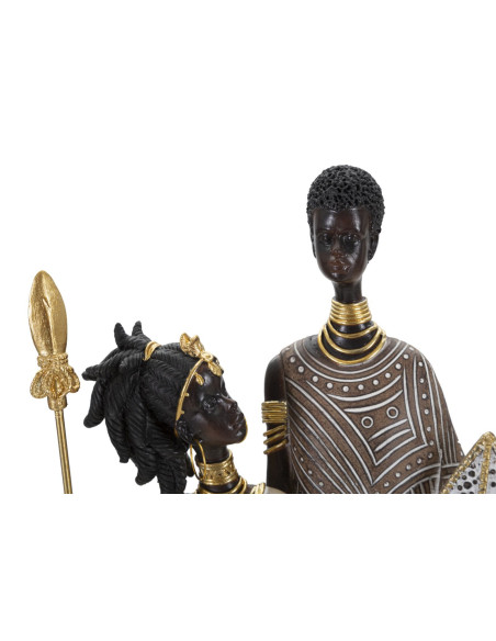 Statuette déco africaine Couple Maasaï Hauteur 38 cm en Résine Beige Marron Tribal 