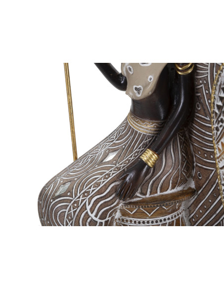 Statuette déco africaine Couple Maasaï Hauteur 38 cm en Résine Beige Marron Tribal 