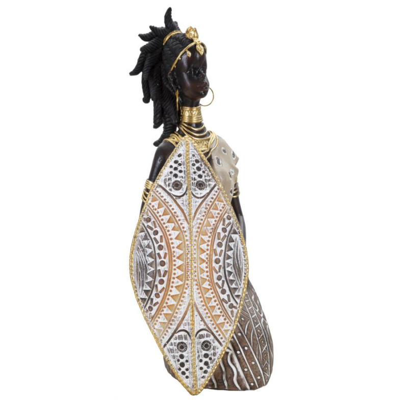 Statuette déco africaine Femme Maasaï Hauteur 24 cm en Résine Beige Marron Tribal 