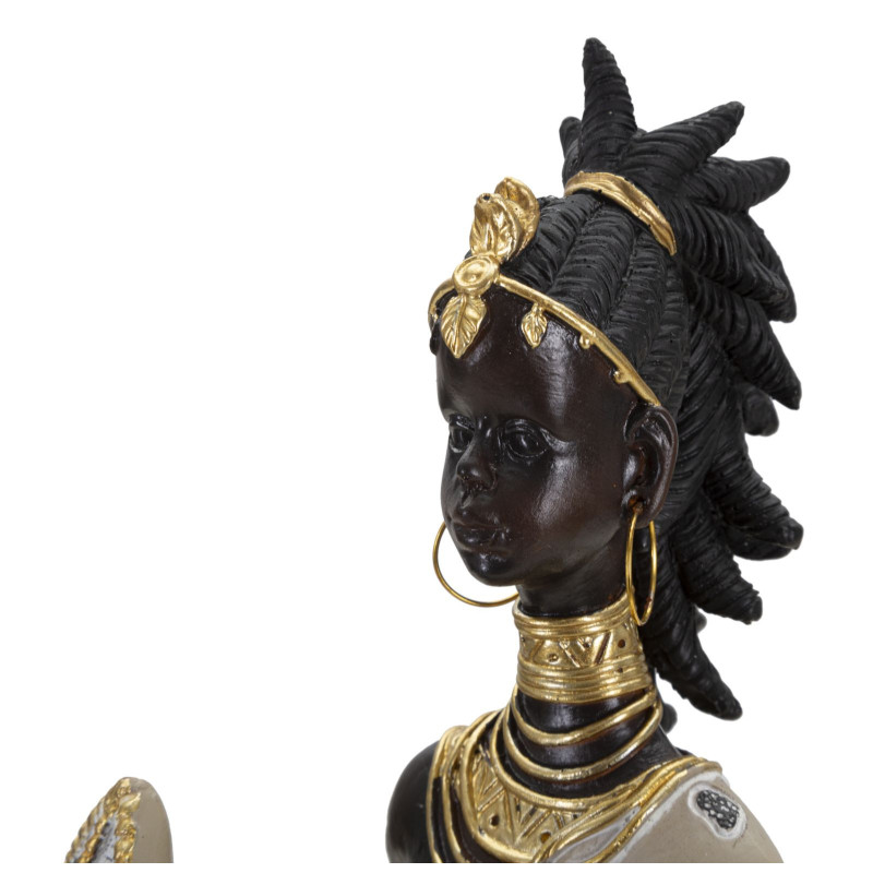 Statuette déco africaine Femme Maasaï Hauteur 24 cm en Résine Beige Marron Tribal 