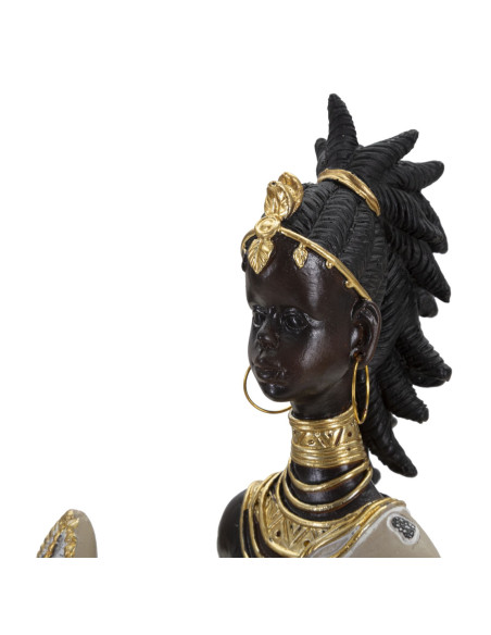 Statuette déco africaine Femme Maasaï Hauteur 24 cm en Résine Beige Marron Tribal 