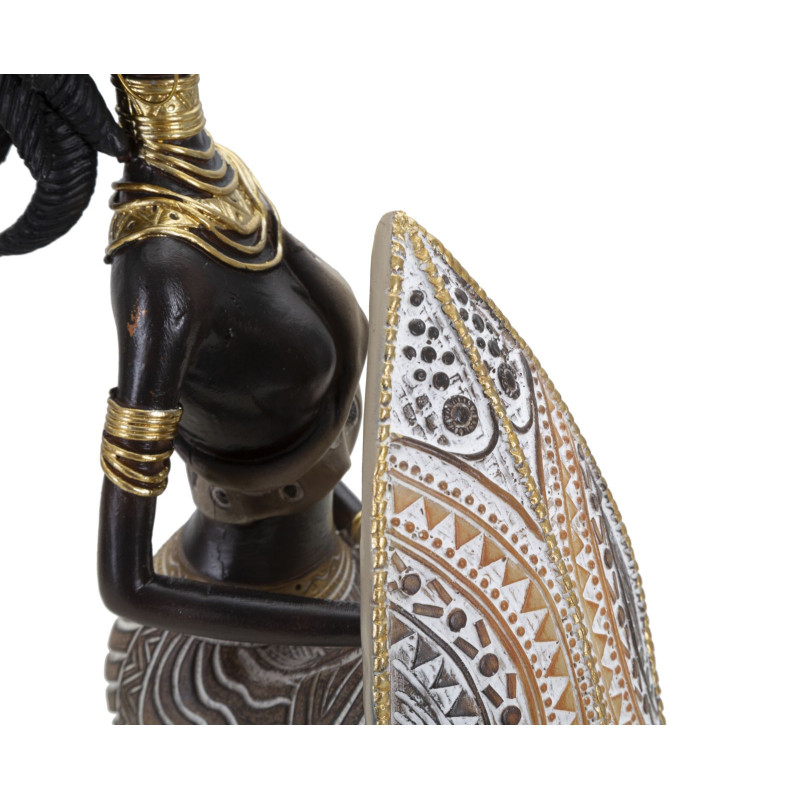 Statuette déco africaine Femme Maasaï Hauteur 24 cm en Résine Beige Marron Tribal 