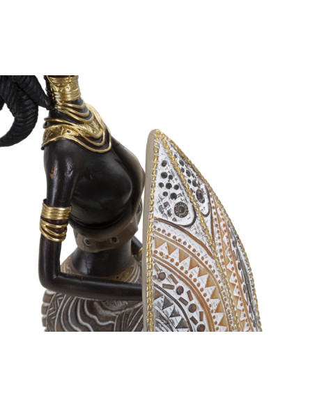 Statuette déco africaine Femme Maasaï Hauteur 24 cm en Résine Beige Marron Tribal 