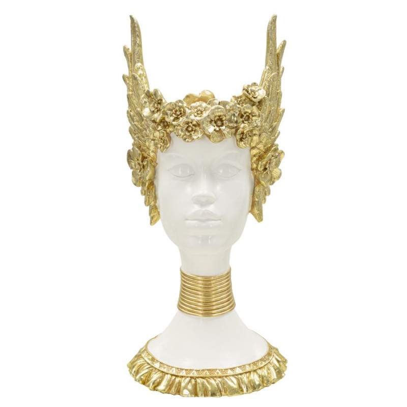 Vide poche original moderne Hauteur 38 cm en Résine Blanc Doré Athena 