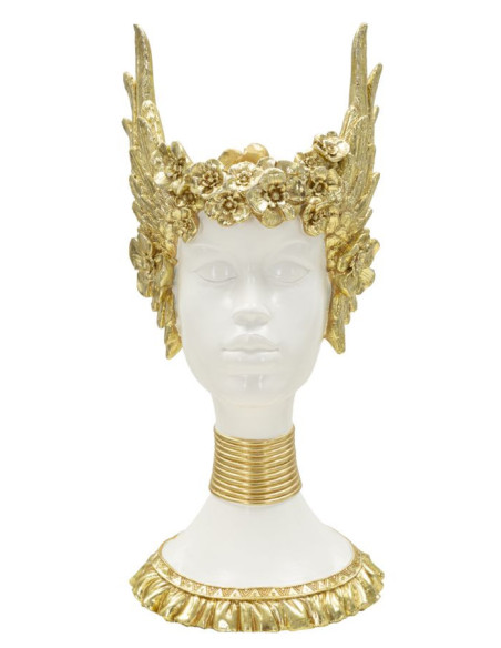 Vide poche original moderne Hauteur 38 cm en Résine Blanc Doré Athena 