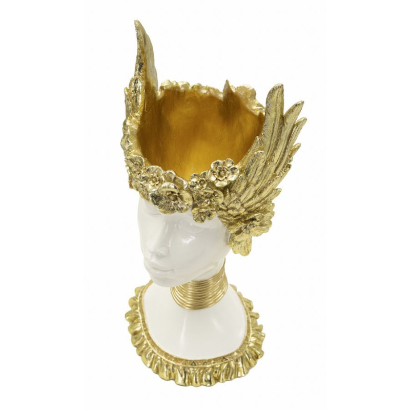 Vide poche original moderne Hauteur 38 cm en Résine Blanc Doré Athena 