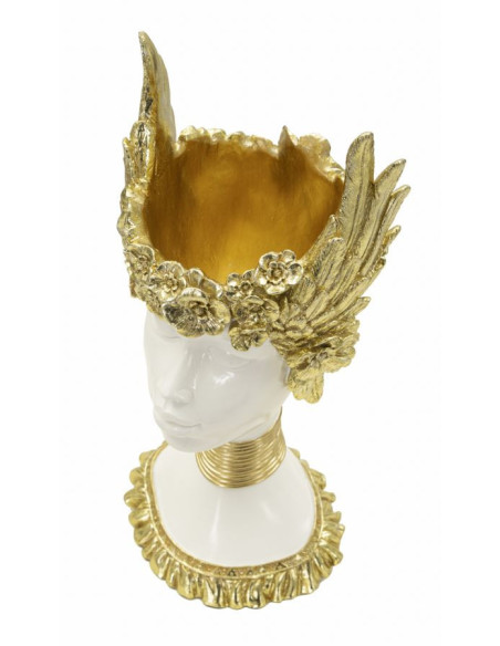 Vide poche original moderne Hauteur 38 cm en Résine Blanc Doré Athena 