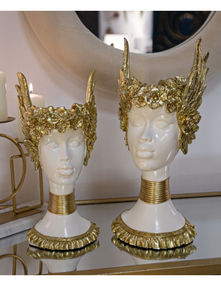 Vide poche original moderne Hauteur 38 cm en Résine Blanc Doré Athena 