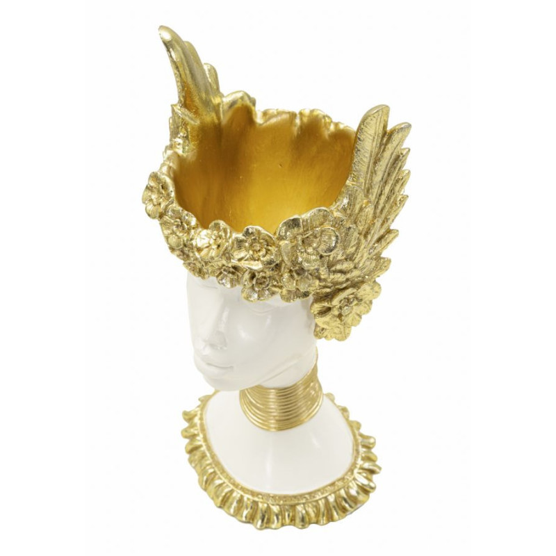 Vide poche original moderne Hauteur 32 cm en Résine Blanc Doré Athena 