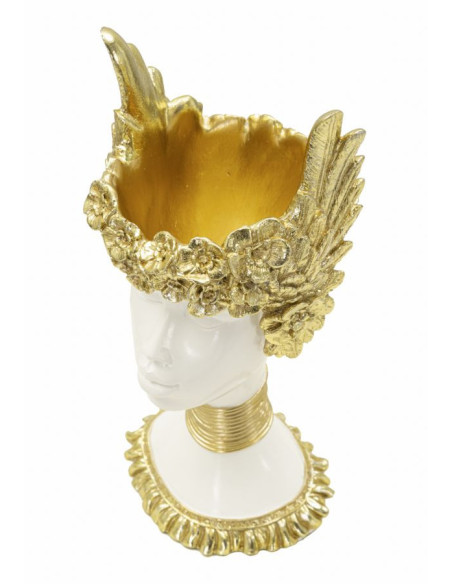 Vide poche original moderne Hauteur 32 cm en Résine Blanc Doré Athena 