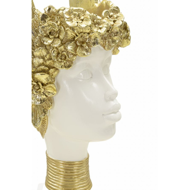 Vide poche original moderne Hauteur 32 cm en Résine Blanc Doré Athena 