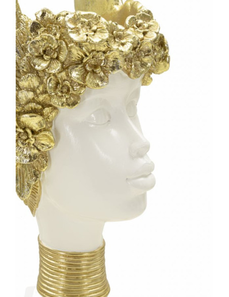 Vide poche original moderne Hauteur 32 cm en Résine Blanc Doré Athena 