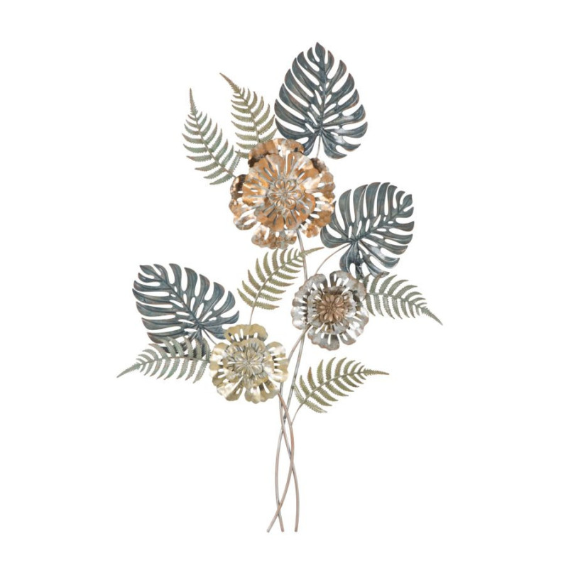 Grande Déco murale moderne Bouquet de fleurs 66x98 en Métal Doré Cuivré Bleu Nelya 
