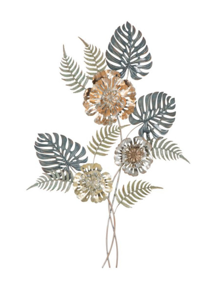 Grande Déco murale moderne Bouquet de fleurs 66x98 en Métal Doré Cuivré Bleu Nelya 