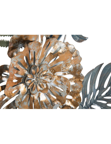 Grande Déco murale moderne Bouquet de fleurs 66x98 en Métal Doré Cuivré Bleu Nelya 